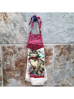 Decorative Holiday Themed Hanging Kitchen Towel Topper Festive Cat Christmas Mo